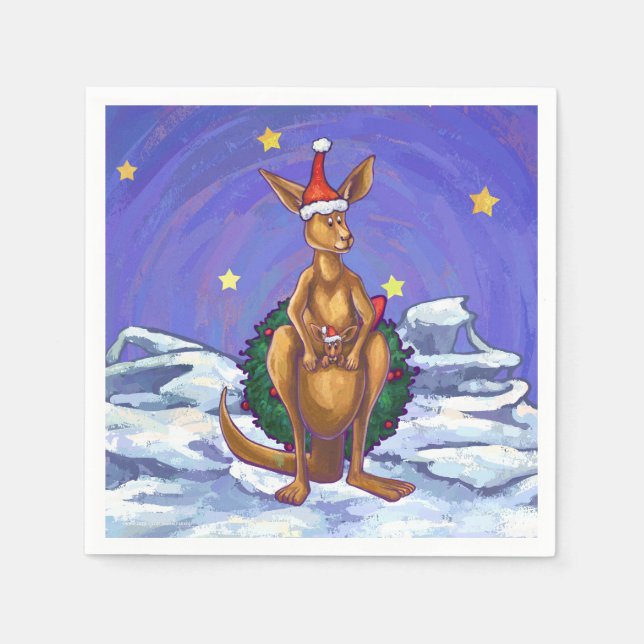 Serviette En Papier Nuit étoilée de Noël Kangaroo (Devant)