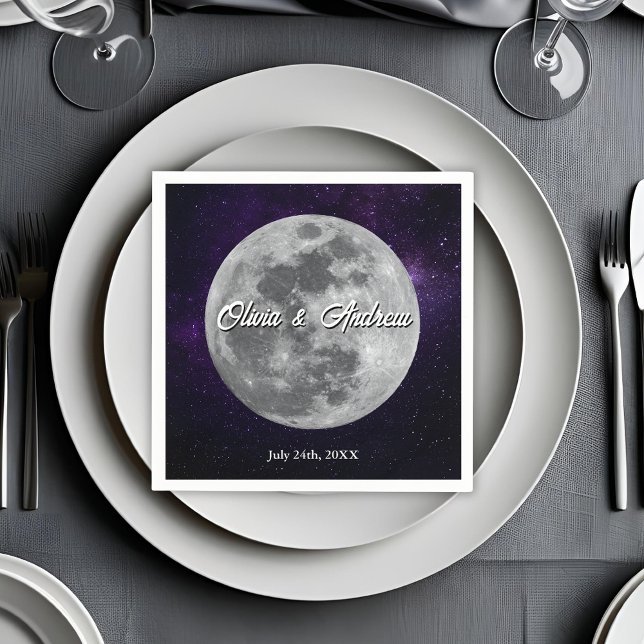 Serviette En Papier Nuit étoilée moderne Mariage pleine lune  (Créateur téléchargé)