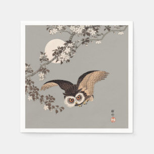 Serviette En Papier Nuit Japonaise Chouette Lune Bois Coupe Flying Nig
