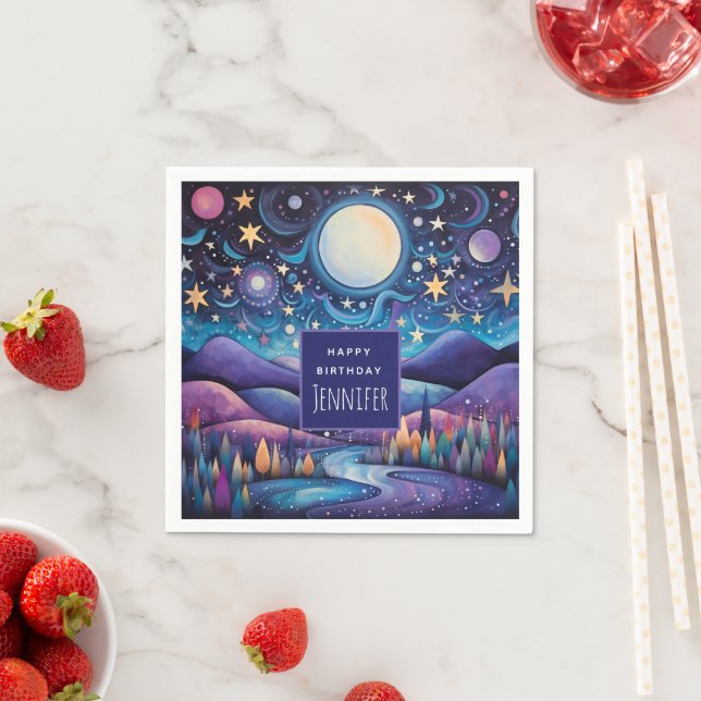 Serviette En Papier Nuit lunaire Big Moon Paysage Anniversaire (En situation)