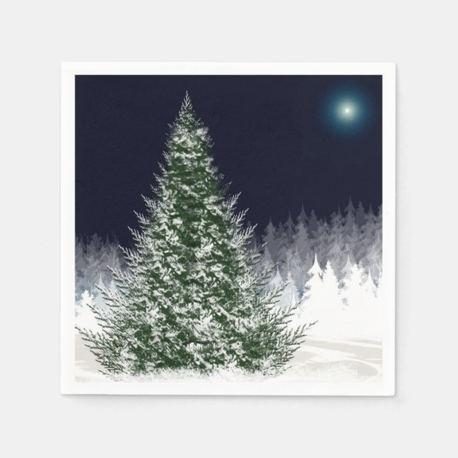 Serviette En Papier Nuit Silente Neige Couverte Noël Arbre de Noël Fêt (Devant)