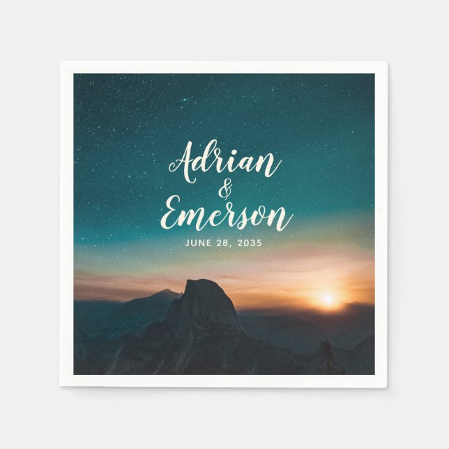 Serviette En Papier Nuit Sky Mountain Galaxy Sunrise Mariage moderne (Devant)