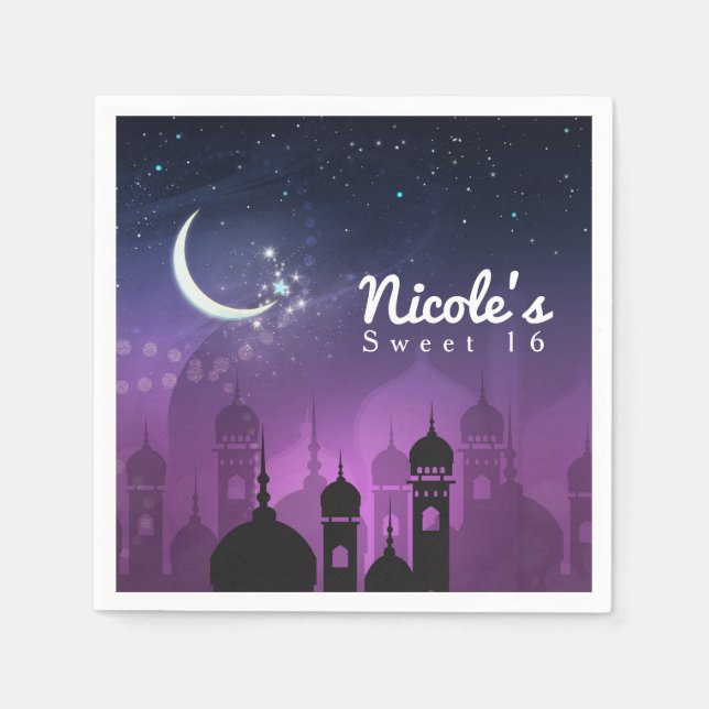 Serviette En Papier Nuits Arabes Marocaine Violet clair de lune (Devant)