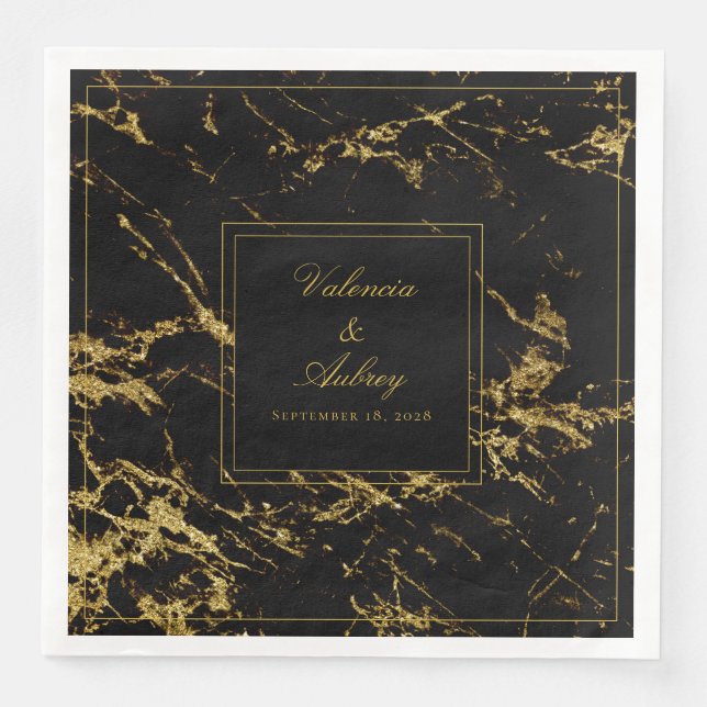 Serviette En Papier Nuits En Granit & Or Mariage 8 Pouces (Devant)