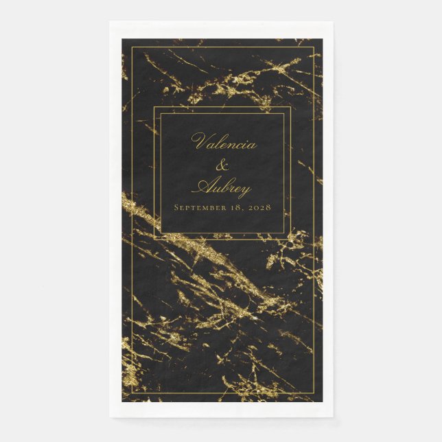 Serviette En Papier Nuits En Granite Et Mariage Or (Devant)