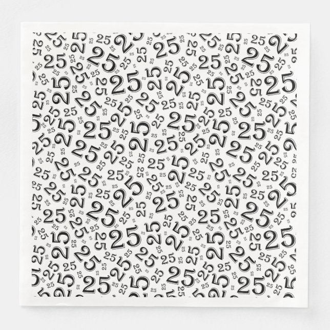 Serviette En Papier Numéro aléatoire 25e âge Motif noir/blanc (Devant)