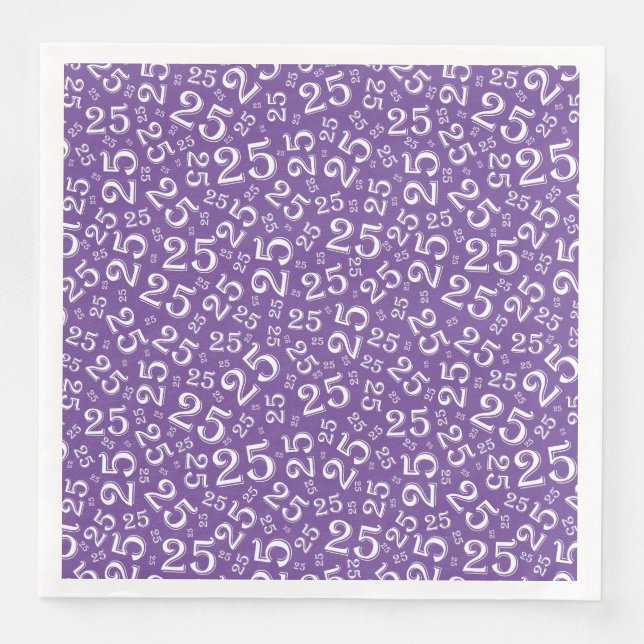 Serviette En Papier Numéro aléatoire 25e âge Motif violet/blanc (Devant)
