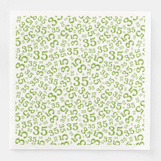 Serviette En Papier Numéro aléatoire 35e âge Motif vert/blanc (Devant)