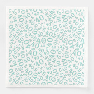Serviette En Papier Numéro aléatoire 40e âge Motif Turquoise/blanc