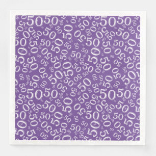 Serviette En Papier Numéro aléatoire 50e âge Motif violet/blanc
