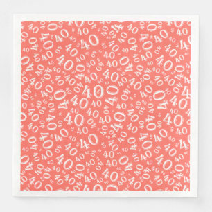 Serviette En Papier Numéro aléatoire du 40e âge Corail Motif/blanc