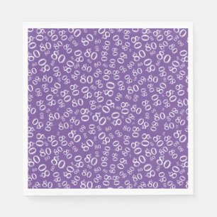 Serviette En Papier Numéro de fête du 80e anniversaire Motif violet/bl