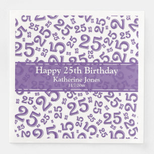Serviette En Papier Numéro du 25e anniversaire Motif pourpre/blanc