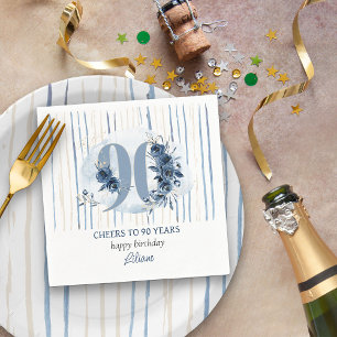 Serviette En Papier Numéro floral bleu côtier rayé pour 90e anniversai