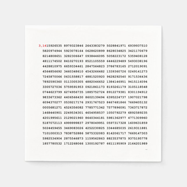 Serviette En Papier Numéro Pi 1000 Premiers Chiffres | Symbole mathéma (Devant)