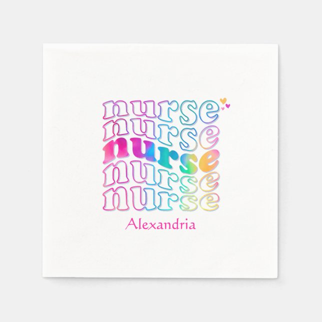 Serviette En Papier "Nurse" en Elegant Rainbow Colors (Devant)