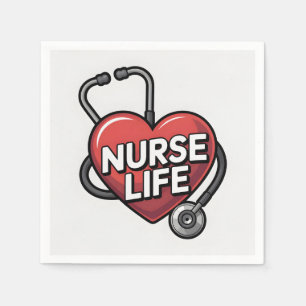 Serviette En Papier "Nurse Life" Design graphique avec coeur