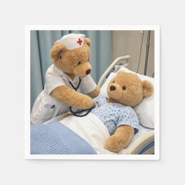 Serviette En Papier Nurse ourson avec un stéthoscope  (Devant)