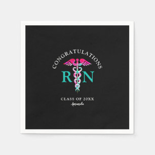 Serviette En Papier Nurse RN Black Rose Turquoise Graduation Party