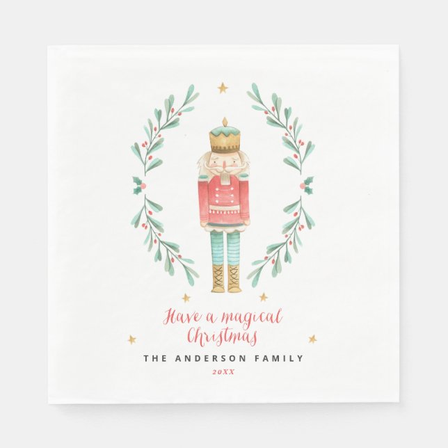 Serviette En Papier Nutcracker aquarelle botanique mignon Pos de Noël (Devant)