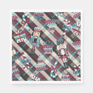 Serviette En Papier Nutcracker de Noël Plaid Blue Burgundy Naples
