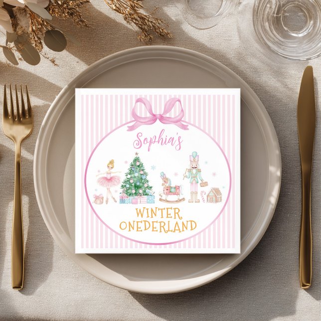 Serviette En Papier Nutcracker Rose Hiver Onederland Anniversaire (Créateur téléchargé)