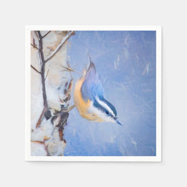 Serviette En Papier Nuthatch à poitrine rouge Peinture d'art original  (Devant)
