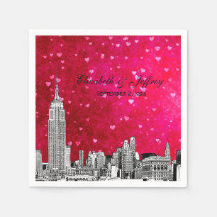 Serviette En Papier NYC Skyline 01 Gravé Rose Chaud Rouge Cœur