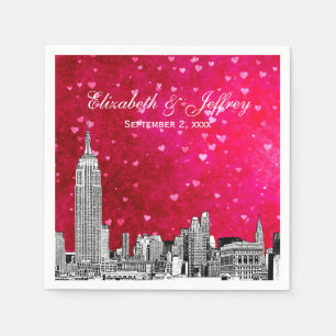 Serviette En Papier NYC Skyline 01 Gravé Rose Chaud Rouge Cœur