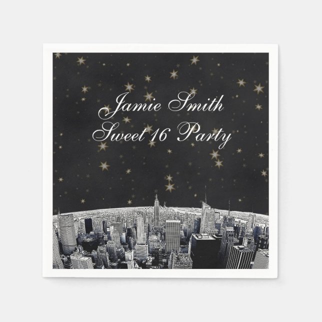Serviette En Papier NYC Skyline 2 Black Gold Star (Devant)