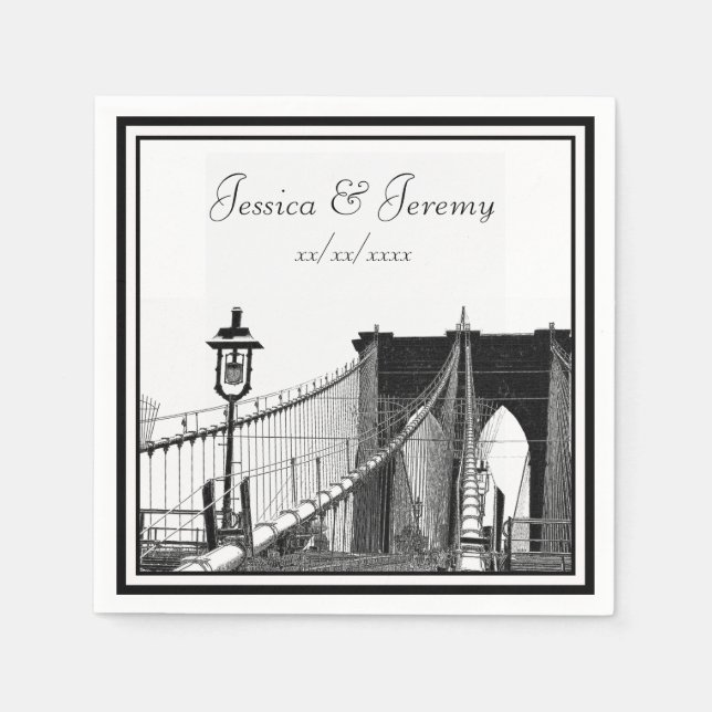 Serviette En Papier NYC Skyline Brooklyn Bridge #2 Mariage (Devant)