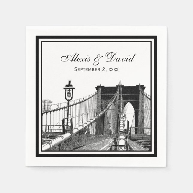 Serviette En Papier NYC Skyline Brooklyn Bridge #2 SQ Mariage (Devant)