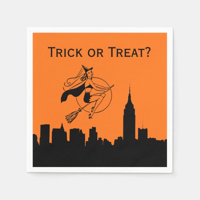 Serviette En Papier NYC Skyline Silhouette Halloween Cheeky Witch (Devant)