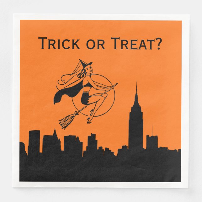 Serviette En Papier NYC Skyline Silhouette Halloween Cheeky Witch (Devant)