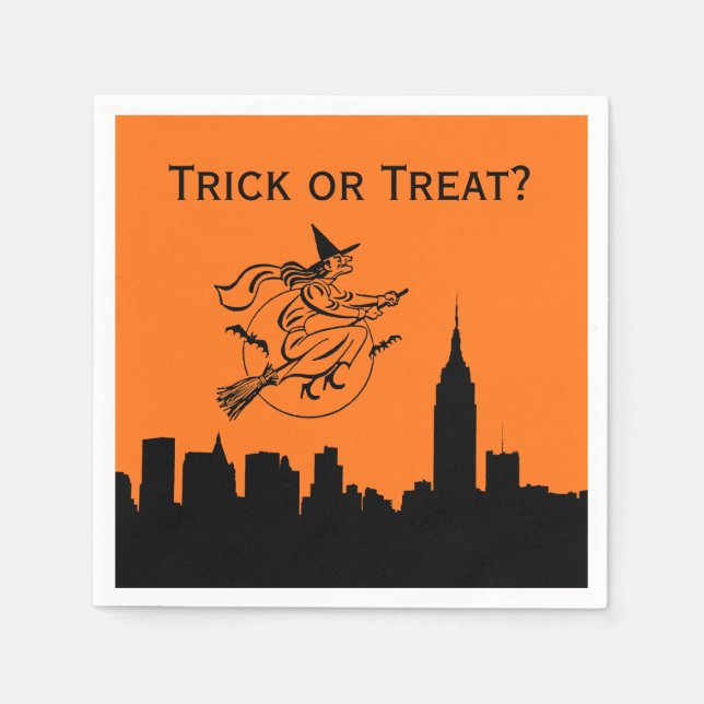 Serviette En Papier NYC Skyline Silhouette Halloween Flying Witch (Devant)