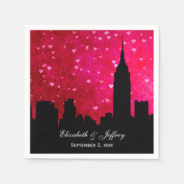 Serviette En Papier NYC Skyline Silhouette Hot Rose Red Heart (Devant)