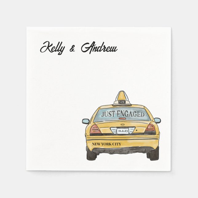 Serviette En Papier NYC Taxi fiançailles Cocktail Napkins (Devant)