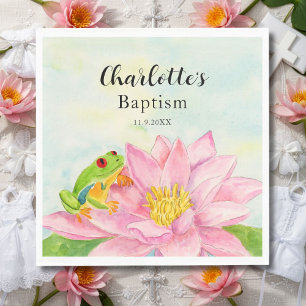 Serviette En Papier Nymphéa rose baptême & Grenouille arboricole