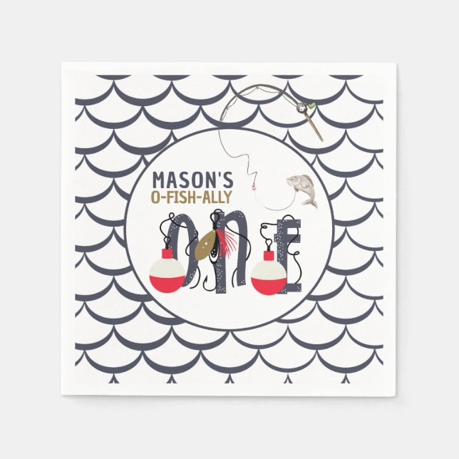 Serviette En Papier O-Fish-ally One Fishing Anniversaire (Devant)