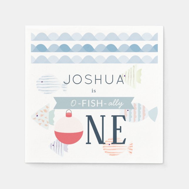 Serviette En Papier O-fish-ally One Fishing Boy White Birthday (Devant)