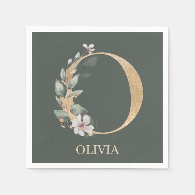 Serviette En Papier O Monogramme Floral serviettes personnalisées (Devant)