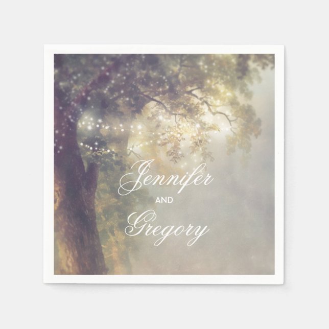 Serviette En Papier Oak Tree and String Lights Rustic Garden Wedding (Devant)