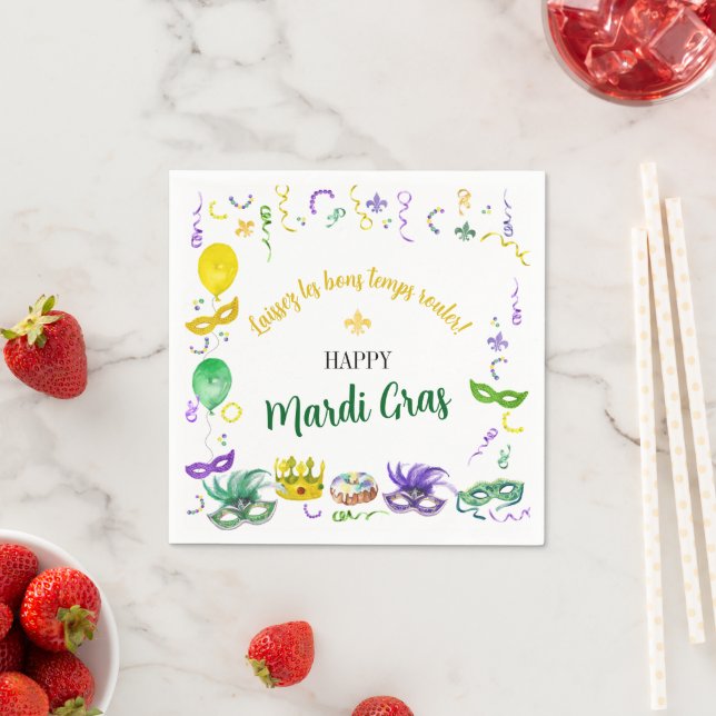 Serviette En Papier Objets Mardi Gras Aquarelle Fête (En situation)