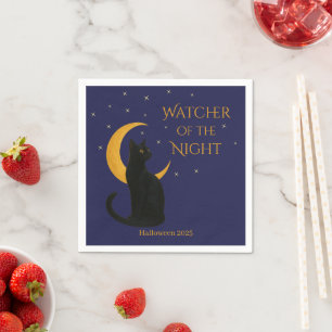 Serviette En Papier Observateur de la nuit - Chat noir d'Halloween
