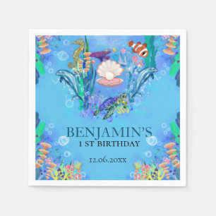 Serviette En Papier Océan Animaux de mer Wild Un Anniversaire serviett