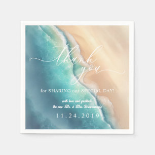 Serviette En Papier Ocean Beach Blue Watercolor Merci