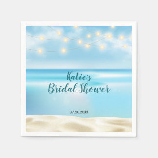Serviette En Papier Ocean Beach Fairy Lights Fête des mariées