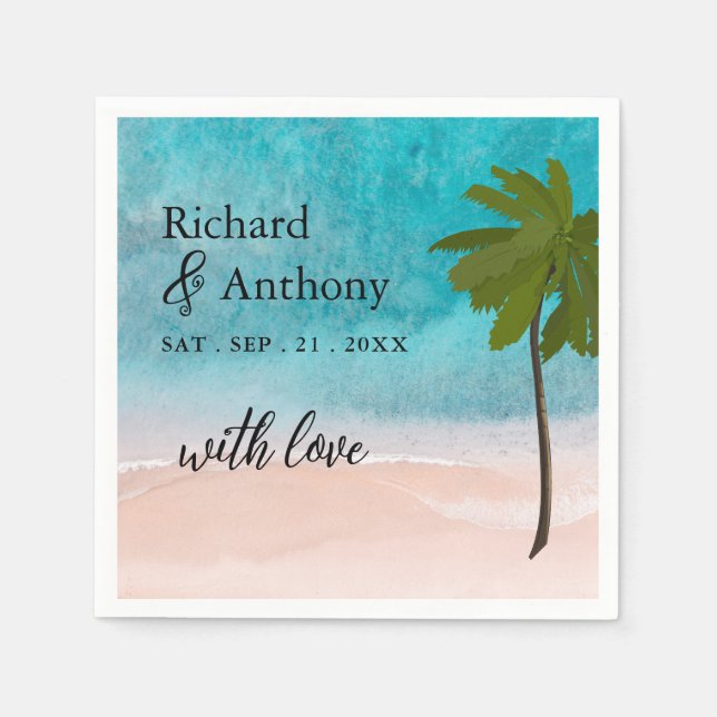 Serviette En Papier Ocean Beach Palm Tree Mariage (Devant)