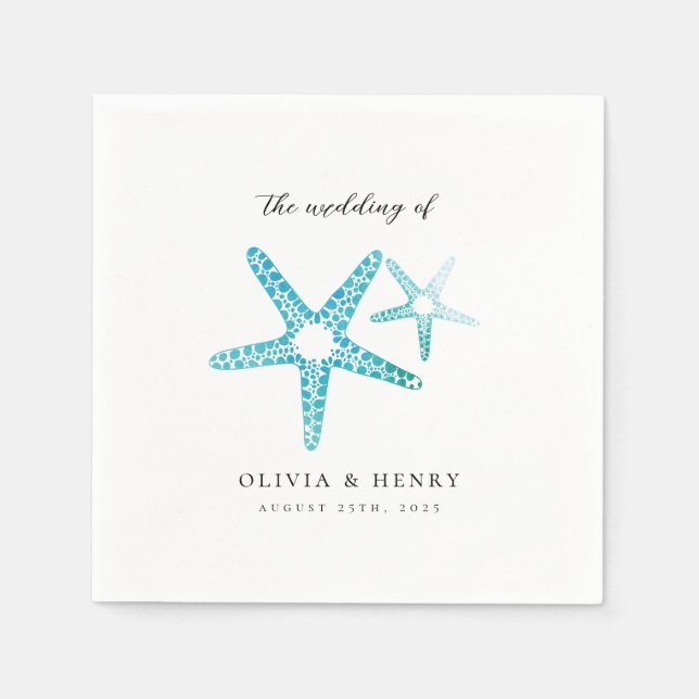 Serviette En Papier Ocean Beach Wedding Starfish Turquoise (Devant)