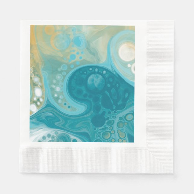 Serviette En Papier Ocean Blue Waves et Sandy Brown Fluid Art (Devant)